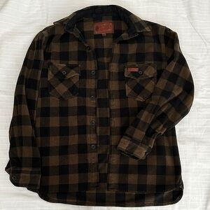 Unisex Brown and Black Plaid Flannel Shirt